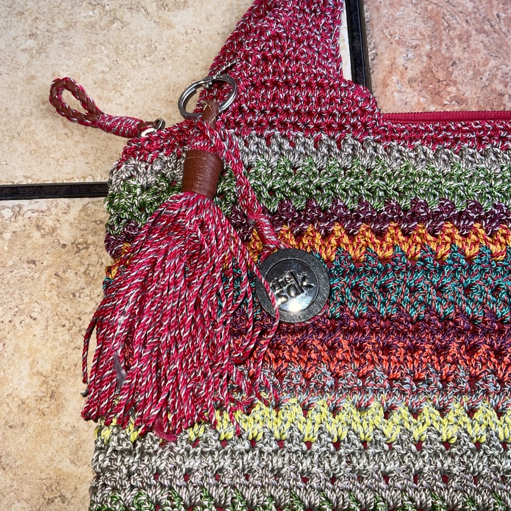 The Sak Knit multicolored LG slouchy purse Shoulder bag Red, Blue, Orange Green - Picture 2 of 11